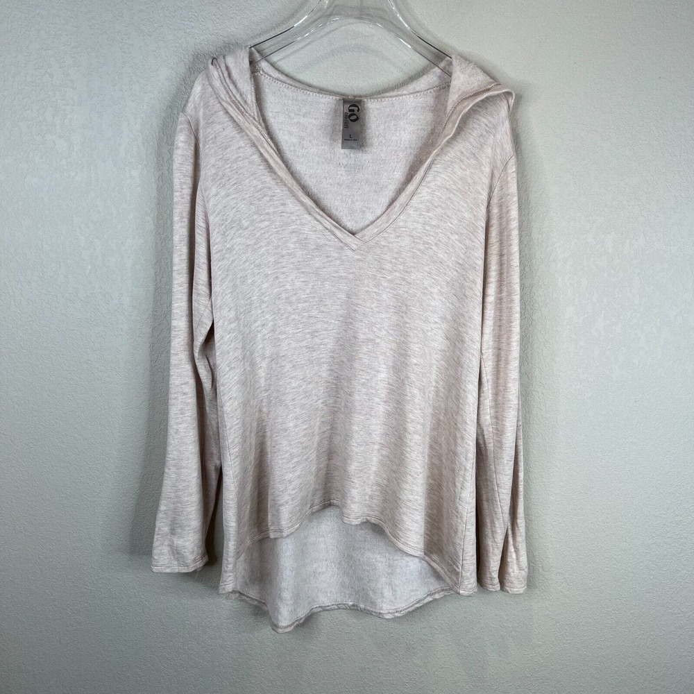 Couture Women's Pullover Hooded Sweater Regular Fit Long Sleeve Beige Size Large